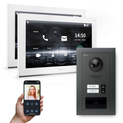 [AV-IPS-632] GOLIATH Hybrid IP Türsprechanlage mit Anthrazit 2-Fam 2x 10" HD RFID 