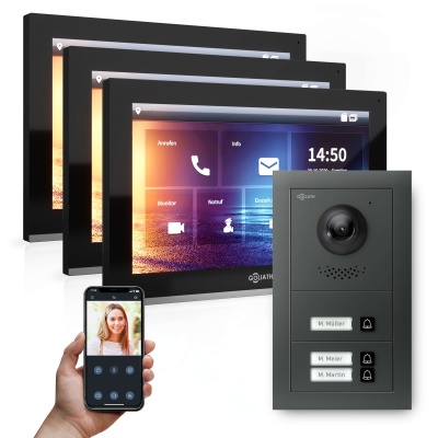 [AV-IPS-637] GOLIATH Hybrid IP Video-Türsprechanlage Anthrazit 3-Fam Set 3x 10" HD 