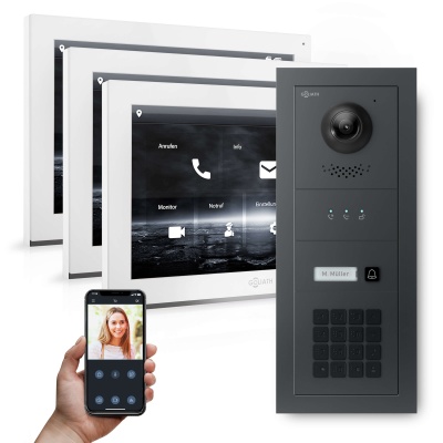 [AV-IPS-640] GOLIATH Hybrid IP Video Sprechanlage 1-Fam 3x 10" HD Keypad 180° Kamera