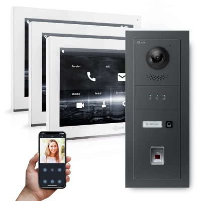 [AV-IPS-646] GOLIATH Hybrid IP Video Türsprechanlage 1-Fam 3x 10" HD Fingerprint 