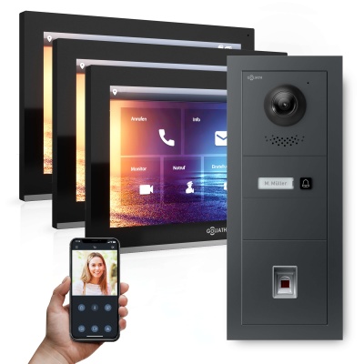 [AV-IPS-655] GOLIATH  Hybrid IP Videotürsprechanlage Anthrazit 1-Fam 3x 10" HD Fingerprint 