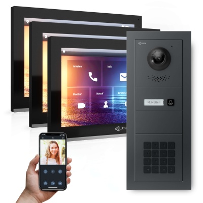 [AV-IPS-661] GOLIATH Hybrid IP Videotürsprechanlage Anthrazit 1-Fam 3x 10" HD Keypad 