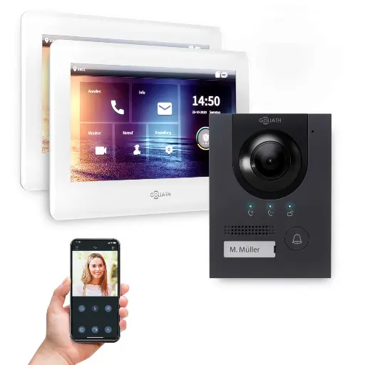 [AV-IPS-222] GOLIATH Hybrid IP Videotürsprechanlage Anthrazit 1-Familie 2x 7 Zoll Unterputz 