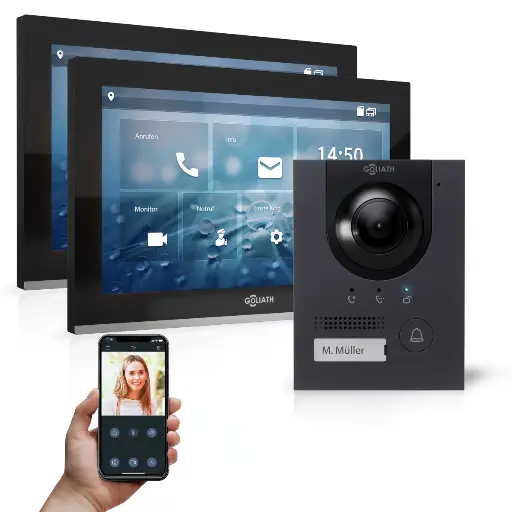 [AV-IPS-122] GOLIATH Hybrid IP Videotürsprechanlage Anthrazit 1-Familie 2x 10 Zoll Unterputz