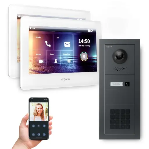 [AV-BUS-651] GOLIATH Hybrid 2-Draht BUS Video-Türsprechanlage Anthrazit 2x7 Zoll Weiß Keypad