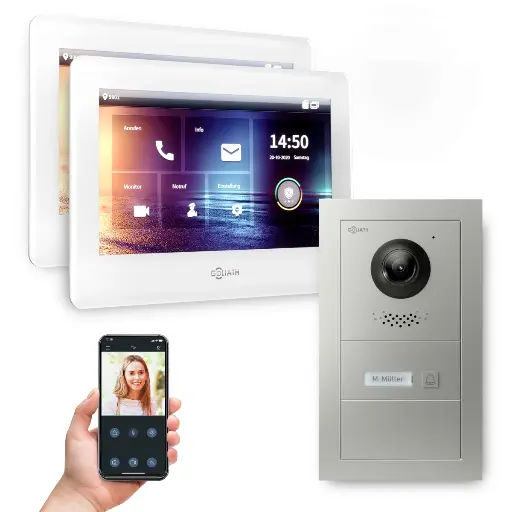 [AV-BUS-501] GOLIATH Hybrid 2-Draht BUS Videotürsprechanlage App 2x7 Zoll Weiß
