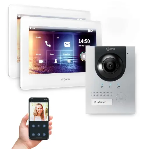 [AV-IPS-219] GOLIATH Hybrid IP Gegensprechanlage Silber 2x 7 Zoll Aufputz 