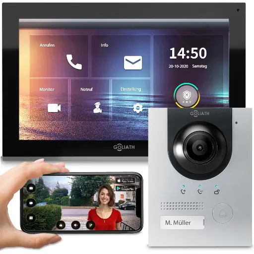 [AV-IPS-102] GOLIATH Hybrid IP Türsprechanlage  Silber 1-Familienhaus 10 Zoll Unterputz