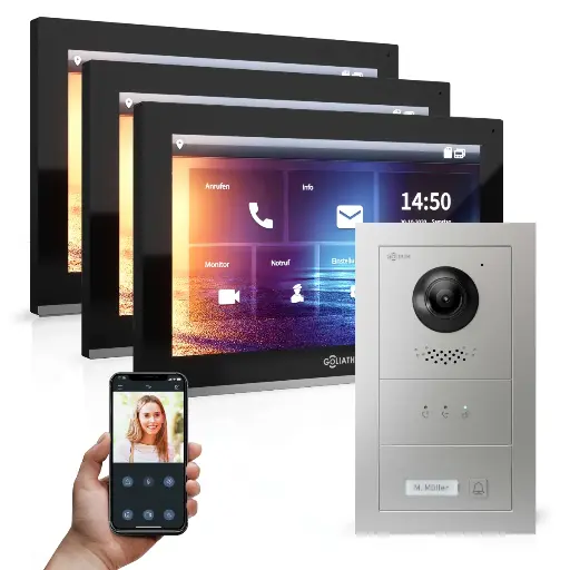 [AV-IPS-523] GOLIATH Hybrid IP Video Sprechanlage 1-Familie 3x 10 Zoll HD 180° Kamera