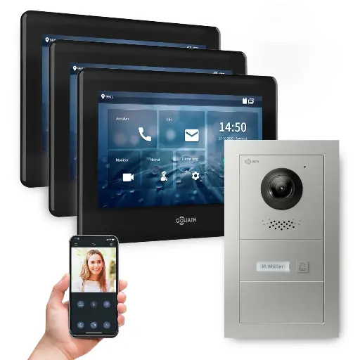 [AV-IPS-570] GOLIATH Hybrid IP Video Sprechanlage mit App 1-Familie 3x 7 Zoll HD 