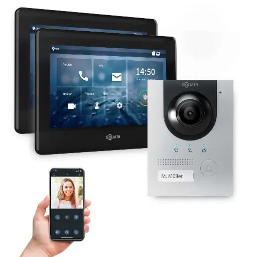 [AV-IPS-216] GOLIATH Hybrid IP Video Türsprechanlage Silber 1-Familie 2x 7 Zoll