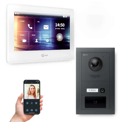 [AV-IPS-700] GOLIATH Hybrid IP Video Türsprechanlage mit App 1 Fam Anthrazit 7 Zoll Weiß