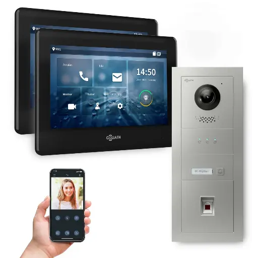[AV-IPS-699] GOLIATH Hybrid IP Video Türsprechanlage mit App 1 Fam Silber 2x7 Zoll Schwarz