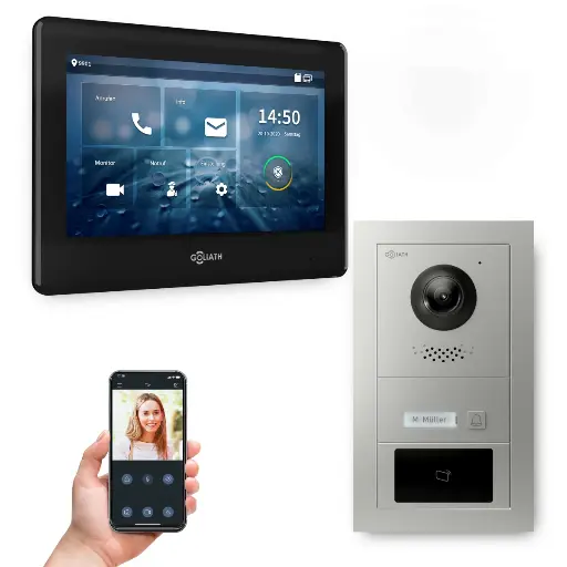 [AV-IPS-706] Goliath Hybrid IP Video Türsprechanlage mit App 1 Fam Silber 7 Zoll Schwarz