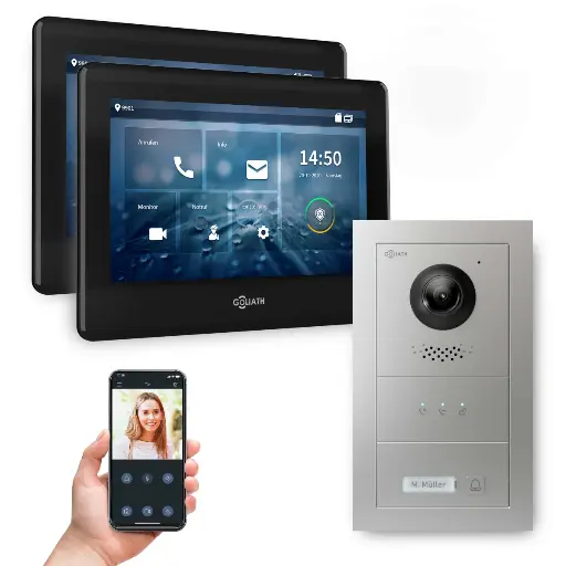 [AV-IPS-691] GOLIATH Hybrid IP Video Türsprechanlage mit App Silber 1-Fam 2x7 Zoll Schwarz