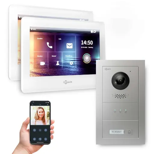 [AV-IPS-687] GOLIATH Hybrid IP Video Türsprechanlage mit App Silber 1-Fam 2x7 Zoll Weiß 