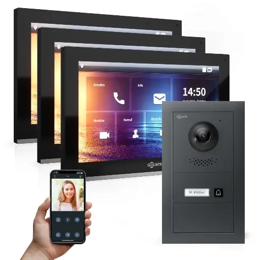 [AV-IPS-605] GOLIATH Hybrid IP Videotürsprechanlage Anthrazit 1-Familie 3x 10" Unterputz