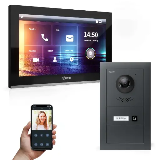 [AV-IPS-603] GOLIATH Hybrid IP Videotürsprechanlage mit App Anthrazit 1-Familie 10" Unterputz