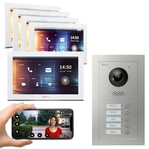 [AV-IPS-582] GOLIATH Hybrid IP Video Türsprechanlage App 5 Fam 5 x 10" HD Weiß