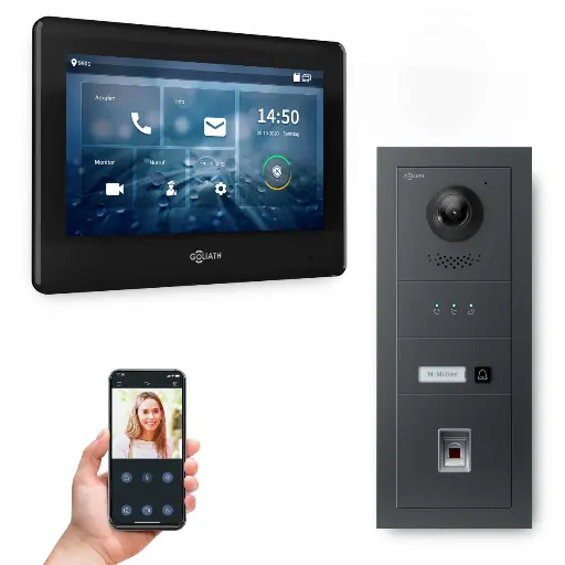 [AV-IPS-696] GOLIATH Hybrid IP Video Türsprechanlage mit App 1 Fam Anthrazit 7 Zoll Schwarz  